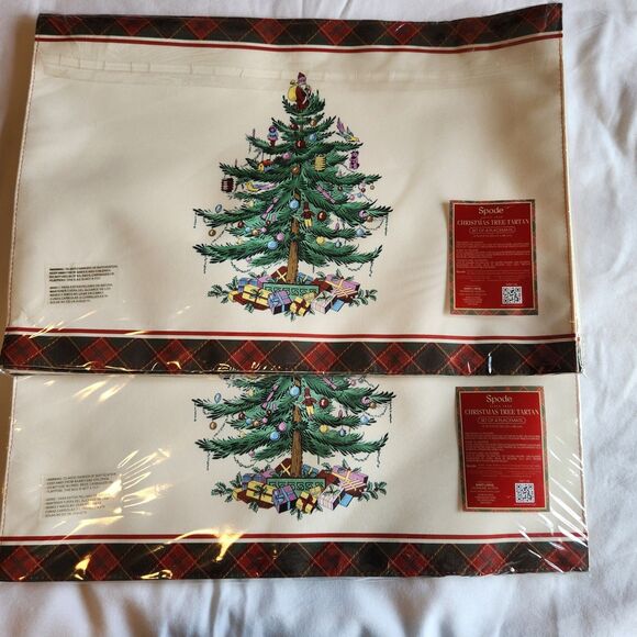 Spode Christmas Tree TARTAN Set of 8 Placemats Fabric 13x19 Holiday Placemats - Picture 2 of 4